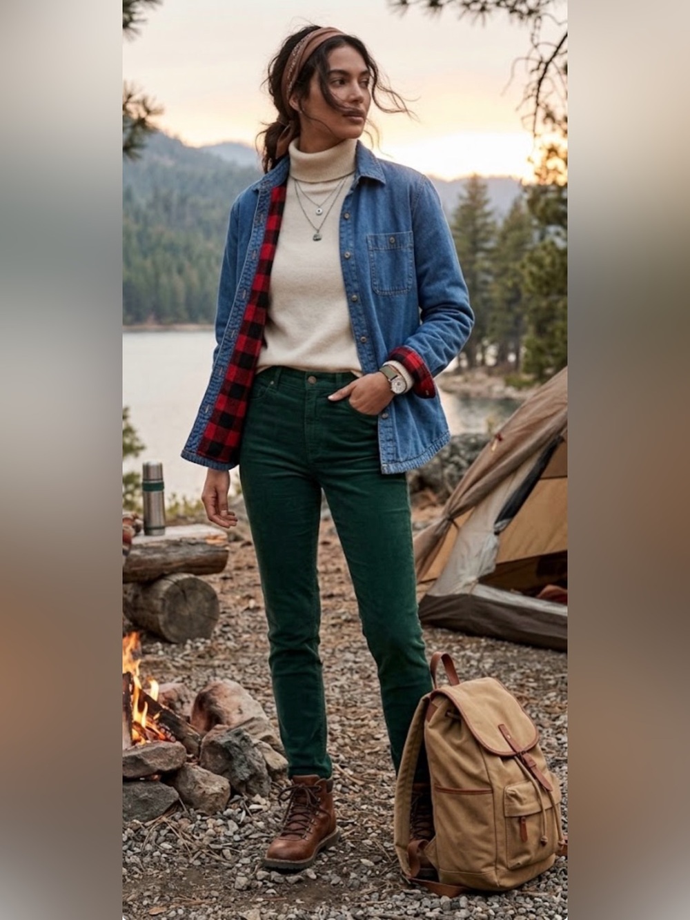Riders by Lee Blue Denim Shacket with Red Plaid Lining
